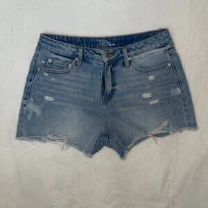 Share Time and Tru High Rise Jean Shorts Women 30x12 Size 8 Blue Denim Distress